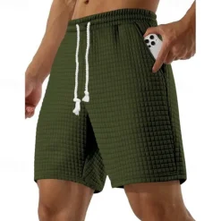 Sale OUKU Men's Waffle Shorts Sweat Shorts Bermuda shorts Pocket Drawstring Elastic Waist Plain Comfort Sports Short Outdoor Yoga Daily Casual Athleisure Black White Micro-elastic