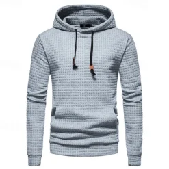 New OUKU Men's Waffle Sweatshirt Pullover Black White Yellow Light Grey Dark Gray Hooded Plain Pocket Work Sports & Outdoor Casual Active Vintage Cool Spring Fall Clothing Apparel Hoodies Sweatshirts