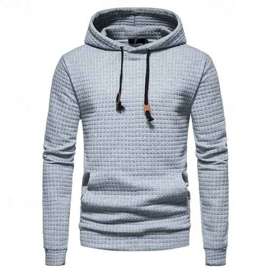 New OUKU Men's Waffle Sweatshirt Pullover Black White Yellow Light Grey Dark Gray Hooded Plain Pocket Work Sports & Outdoor Casual Active Vintage Cool Spring Fall Clothing Apparel Hoodies Sweatshirts