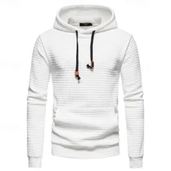 New OUKU Men's Waffle Sweatshirt Pullover Black White Yellow Light Grey Dark Gray Hooded Plain Pocket Work Sports & Outdoor Casual Active Vintage Cool Spring Fall Clothing Apparel Hoodies Sweatshirts