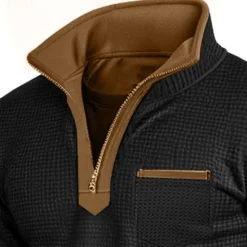 Clearance OUKU Men's Waffle Sweatshirt Waffle Hoodies Zip Up Sweatshirt Pullover Black Navy Blue Standing Collar Plain Pocket Work Sports & Outdoor Casual Active Vintage Cool Spring Fall Clothing Apparel Hoodies