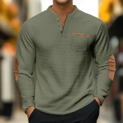 Best OUKU Men's Waffle Tee Polo Shirts Long Sleeve V Neck Spring & Fall Solid Color Fashion Basic Fake two piece Street Casual Sports Black Gray Navy Blue Top Tee for Men