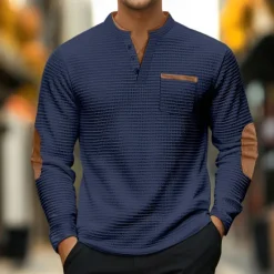 Best OUKU Men's Waffle Tee Polo Shirts Long Sleeve V Neck Spring & Fall Solid Color Fashion Basic Fake two piece Street Casual Sports Black Gray Navy Blue Top Tee for Men