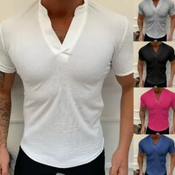 Hot OUKU Men's Waffle Tee T Shirt Waffle Knit Tee Short Sleeve V Neck Summer Plain Sports Fashion Lightweight Vacation Casual Holiday Black White Pink Top Tee for Men
