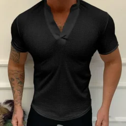 Hot OUKU Men's Waffle Tee T Shirt Waffle Knit Tee Short Sleeve V Neck Summer Plain Sports Fashion Lightweight Vacation Casual Holiday Black White Pink Top Tee for Men