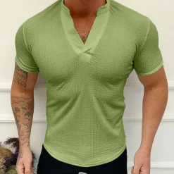 Hot OUKU Men's Waffle Tee T Shirt Waffle Knit Tee Short Sleeve V Neck Summer Plain Sports Fashion Lightweight Vacation Casual Holiday Black White Pink Top Tee for Men