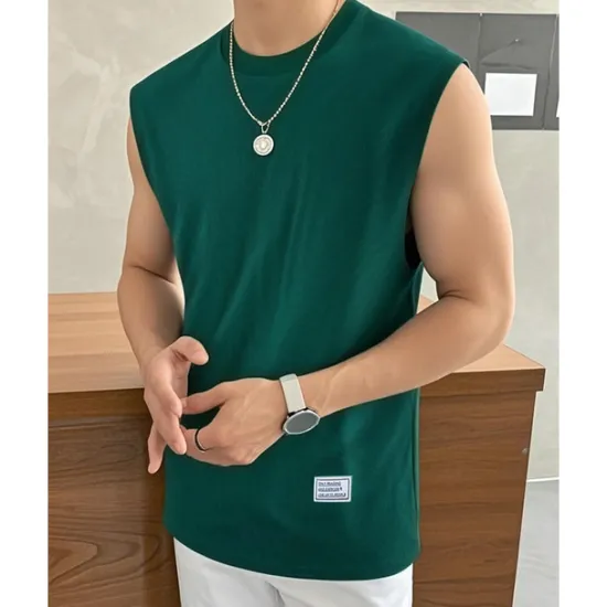 Outlet OUKU Men's Waffle Tee Tank Top Vest Top Undershirt Sleeveless Crew Neck Summer Plain Fashion Designer Basic Classic Vacation Street Going out Black White Pink Top Tee for Men