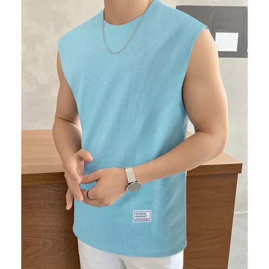 Outlet OUKU Men's Waffle Tee Tank Top Vest Top Undershirt Sleeveless Crew Neck Summer Plain Fashion Designer Basic Classic Vacation Street Going out Black White Pink Top Tee for Men