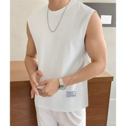 Outlet OUKU Men's Waffle Tee Tank Top Vest Top Undershirt Sleeveless Crew Neck Summer Plain Fashion Designer Basic Classic Vacation Street Going out Black White Pink Top Tee for Men