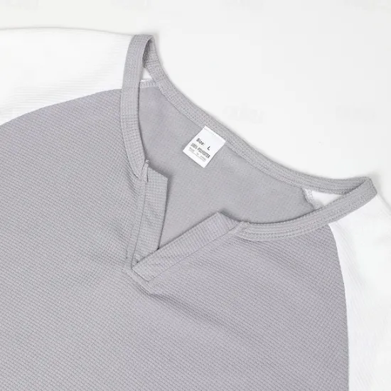Outlet OUKU Men's Waffle Tee Waffle Shirt T Shirt Tee Top Long Sleeve V Neck Spring & Fall Color Block Fashion Designer Basic Patchwork Street Sport Casual Daily Black Gray Navy Blue Top Tee for Men