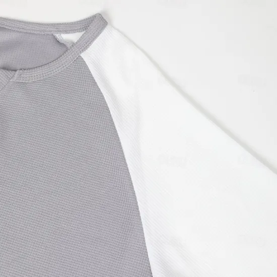 Outlet OUKU Men's Waffle Tee Waffle Shirt T Shirt Tee Top Long Sleeve V Neck Spring & Fall Color Block Fashion Designer Basic Patchwork Street Sport Casual Daily Black Gray Navy Blue Top Tee for Men