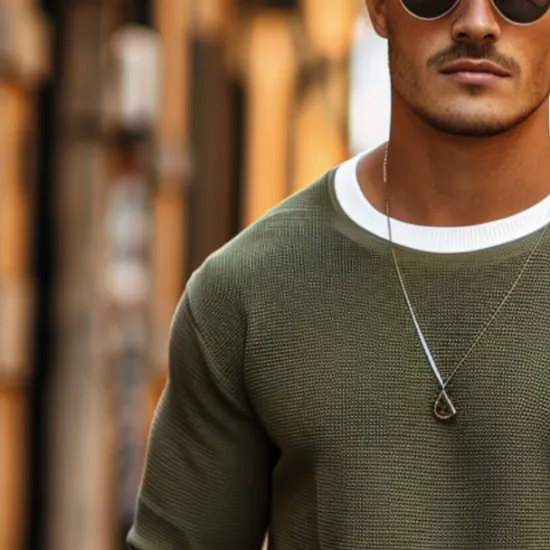 Online OUKU Men's Waffle T-shirt Pullover Sweatshirt Tee Top Long Sleeve Shirt Long Sleeve Crew Neck Spring & Fall Plain Fashion Designer Basic Fashion Fake two piece Vacation Street Going out Dark Brown Army