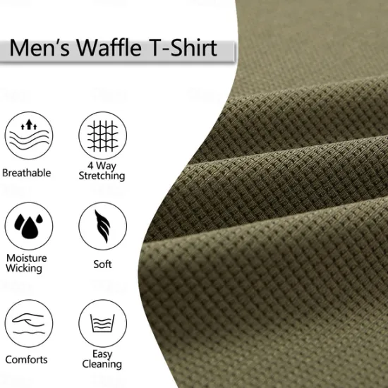 Online OUKU Men's Waffle T-shirt Pullover Sweatshirt Tee Top Long Sleeve Shirt Long Sleeve Crew Neck Spring & Fall Plain Fashion Designer Basic Fashion Fake two piece Vacation Street Going out Dark Brown Army