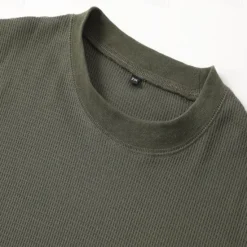 Clearance OUKU Men's Waffle T-shirt T Shirt Tee Top Long Sleeve Shirt Long Sleeve Crew Neck Spring & Fall Plain Fashion Designer Basic Vacation Street Going out Army Green White Navy Blue Top Tee for Men
