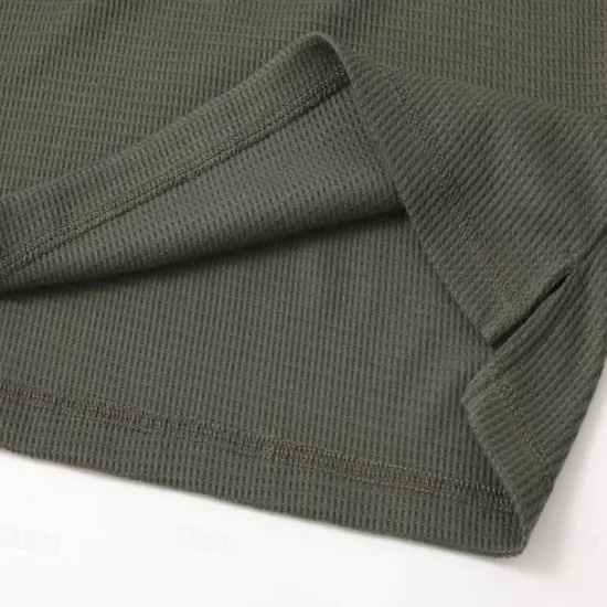 Clearance OUKU Men's Waffle T-shirt T Shirt Tee Top Long Sleeve Shirt Long Sleeve Crew Neck Spring & Fall Plain Fashion Designer Basic Vacation Street Going out Army Green White Navy Blue Top Tee for Men