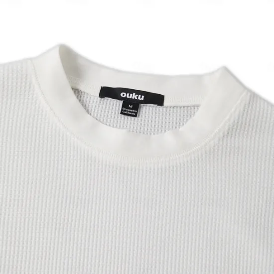 Clearance OUKU Men's Waffle T-shirt T Shirt Tee Top Long Sleeve Shirt Long Sleeve Crew Neck Spring & Fall Plain Fashion Designer Basic Vacation Street Going out Army Green White Navy Blue Top Tee for Men