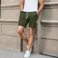 OUKU Men's Waffle Waffle Shorts Sweat Shorts Basketball Shorts Pocket Drawstring Elastic Waist Plain Comfort Quick Dry Short Holiday Beach Weekend Fashion Casual ArmyGreen Black Micro-elastic