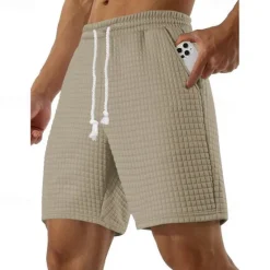 OUKU Men's Waffle Waffle Shorts Sweat Shorts Basketball Shorts Pocket Drawstring Elastic Waist Plain Comfort Quick Dry Short Holiday Beach Weekend Fashion Casual ArmyGreen Black Micro-elastic