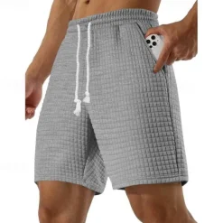 OUKU Men's Waffle Waffle Shorts Sweat Shorts Basketball Shorts Pocket Drawstring Elastic Waist Plain Comfort Quick Dry Short Holiday Beach Weekend Fashion Casual ArmyGreen Black Micro-elastic