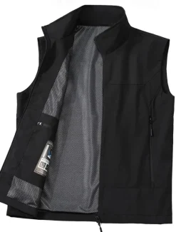 New OUKU Men's Waistcoat Training Outdoor Vacation Sports & Outdoor Neutral Fashion Spring Fall Polyester Solid Color Turtleneck Black White Navy Blue Army Green Vest