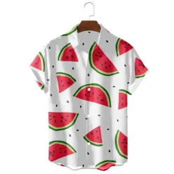 New OUKU Men's Watermelon Shirt Summer Hawaiian Shirt Aloha Shirt Short Sleeves Shirt Turndown Sports Fashion Streetwear Vacation Street Casual S M L White