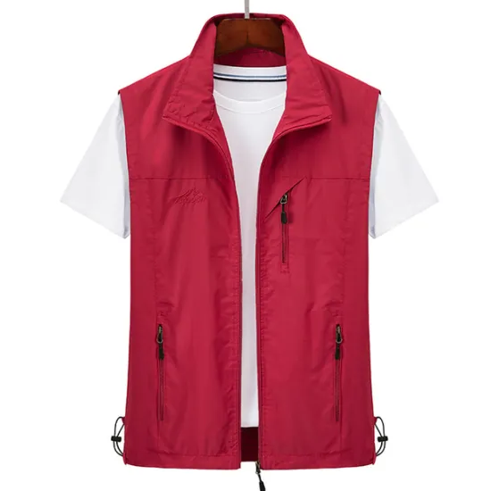 Discount OUKU Men's Waterproof Fishing Vest Hiking Vest Sleeveless Outerwear Jacket Zip Top Outdoor Windproof Ultra Light (UL) Quick Dry Autumn / Fall Spring Back Venting Design Chinlon Solid Color Red Army Green