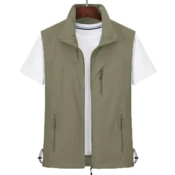 Discount OUKU Men's Waterproof Fishing Vest Hiking Vest Sleeveless Outerwear Jacket Zip Top Outdoor Windproof Ultra Light (UL) Quick Dry Autumn / Fall Spring Back Venting Design Chinlon Solid Color Red Army Green