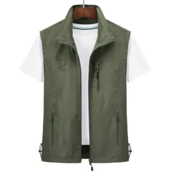 Discount OUKU Men's Waterproof Fishing Vest Hiking Vest Sleeveless Outerwear Jacket Zip Top Outdoor Windproof Ultra Light (UL) Quick Dry Autumn / Fall Spring Back Venting Design Chinlon Solid Color Red Army Green