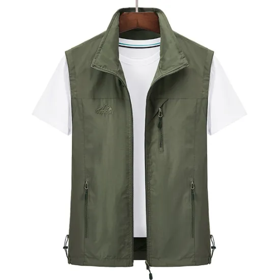 Discount OUKU Men's Waterproof Fishing Vest Hiking Vest Sleeveless Outerwear Jacket Zip Top Outdoor Windproof Ultra Light (UL) Quick Dry Autumn / Fall Spring Back Venting Design Chinlon Solid Color Red Army Green