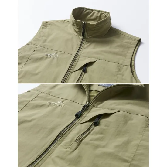 Discount OUKU Men's Waterproof Fishing Vest Hiking Vest Sleeveless Outerwear Jacket Zip Top Outdoor Windproof Ultra Light (UL) Quick Dry Autumn / Fall Spring Back Venting Design Chinlon Solid Color Red Army Green
