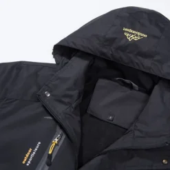 OUKU Men's Waterproof Hiking Jacket Gorpcore Rain Jacket Hiking Windbreaker Outdoor Waterproof Windproof Lightweight Breathable Detachable Cap Outerwear Trench Coat Full Zip Hoodie Hunting Fishing Climbing Black