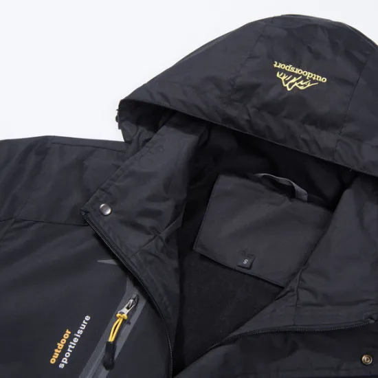 OUKU Men's Waterproof Hiking Jacket Gorpcore Rain Jacket Hiking Windbreaker Outdoor Waterproof Windproof Lightweight Breathable Detachable Cap Outerwear Trench Coat Full Zip Hoodie Hunting Fishing Climbing Black