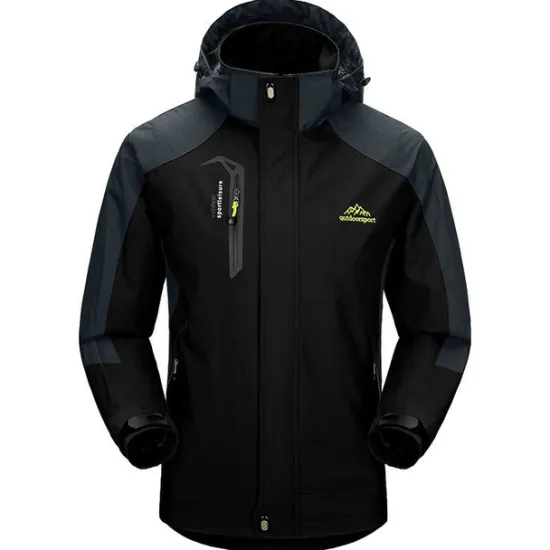 OUKU Men's Waterproof Hiking Jacket Gorpcore Rain Jacket Hiking Windbreaker Outdoor Waterproof Windproof Lightweight Breathable Detachable Cap Outerwear Trench Coat Full Zip Hoodie Hunting Fishing Climbing Black