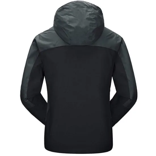 OUKU Men's Waterproof Hiking Jacket Gorpcore Rain Jacket Hiking Windbreaker Outdoor Waterproof Windproof Lightweight Breathable Detachable Cap Outerwear Trench Coat Full Zip Hoodie Hunting Fishing Climbing Black