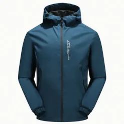 New OUKU mens waterproof rain jacket gorpcore outdoor lightweight shell raincoat packable zip up hooded hiking running trench coat blue