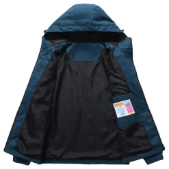 New OUKU mens waterproof rain jacket gorpcore outdoor lightweight shell raincoat packable zip up hooded hiking running trench coat blue