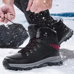 Online OUKU Men's Waterproof Winter Hiking Boots with Fur Lining – Anti-Slip Outdoor Trekking Shoes for Cold Weather