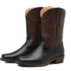 Sale OUKU Men's Western Cowboy Boots with Snakeskin Print and Intricate Faux Leather Design – Stylish and Durable Footwear for Rodeo and Country Events