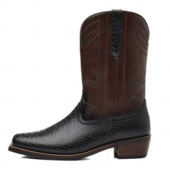 Sale OUKU Men's Western Cowboy Boots with Snakeskin Print and Intricate Faux Leather Design – Stylish and Durable Footwear for Rodeo and Country Events