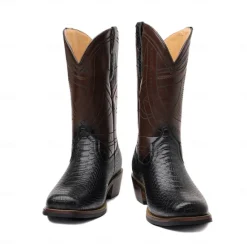 Sale OUKU Men's Western Cowboy Boots with Snakeskin Print and Intricate Faux Leather Design – Stylish and Durable Footwear for Rodeo and Country Events