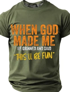 Best OUKU Men's When God Made Me He Signed And Said This'll Be Fun T shirt 3D Print Crew Neck Shirt Fashion Daily Street Daily Black Blue Green Summer Spring Clothing Apparel
