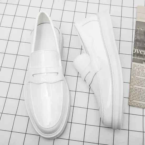 New OUKU Men's White Faux Leather Penny Loafers – Sleek Casual and Formal Shoes for Business, Parties, and Everyday Wear