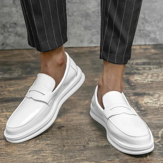 New OUKU Men's White Faux Leather Penny Loafers – Sleek Casual and Formal Shoes for Business, Parties, and Everyday Wear