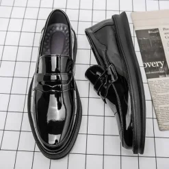 New OUKU Men's White Faux Leather Penny Loafers – Sleek Casual and Formal Shoes for Business, Parties, and Everyday Wear