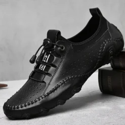 Online OUKU Men's White Perforated Casual Shoes with Hand-Stitched Detailing, Breathable Mesh Upper and Comfortable Slip-On Design