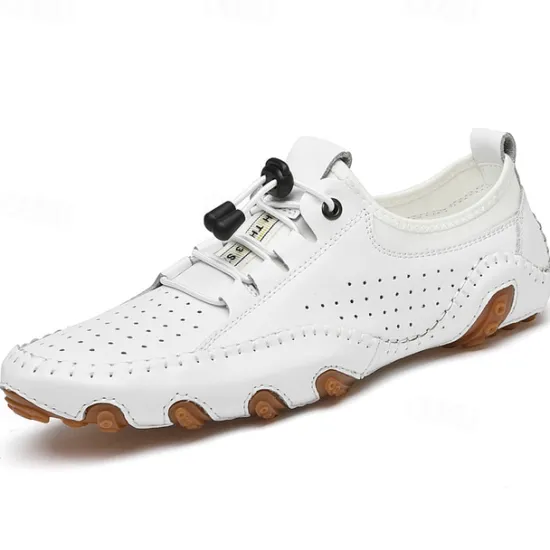 Online OUKU Men's White Perforated Casual Shoes with Hand-Stitched Detailing, Breathable Mesh Upper and Comfortable Slip-On Design