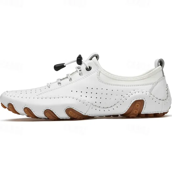 Online OUKU Men's White Perforated Casual Shoes with Hand-Stitched Detailing, Breathable Mesh Upper and Comfortable Slip-On Design