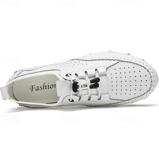 Online OUKU Men's White Perforated Casual Shoes with Hand-Stitched Detailing, Breathable Mesh Upper and Comfortable Slip-On Design