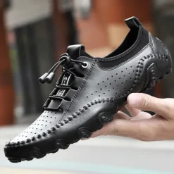 Online OUKU Men's White Perforated Casual Shoes with Hand-Stitched Detailing, Breathable Mesh Upper and Comfortable Slip-On Design
