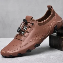 Online OUKU Men's White Perforated Casual Shoes with Hand-Stitched Detailing, Breathable Mesh Upper and Comfortable Slip-On Design